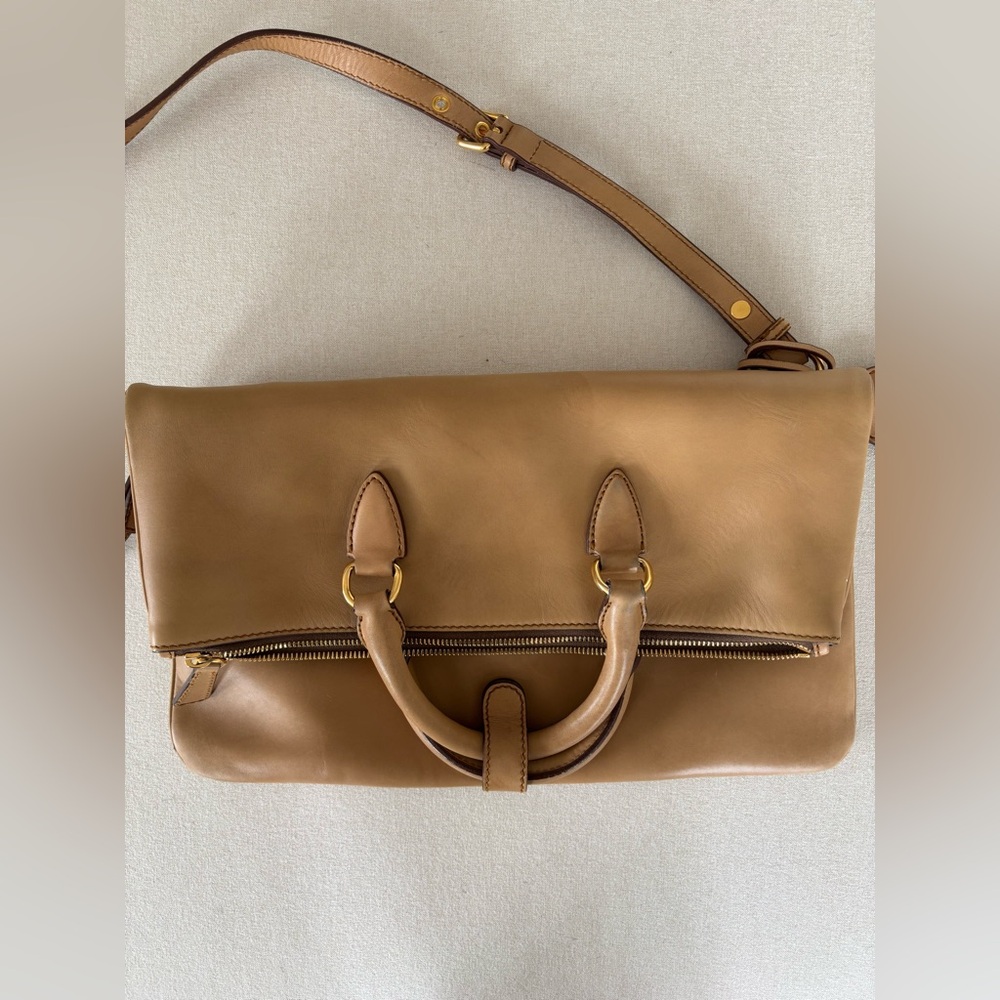 Miu Miu foldover crossbody vitello leather bag tan beige - Picture 4 of 16